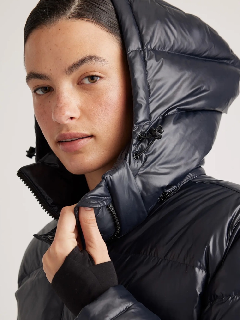 QUINCE Responsible Down Cropped Puffer Jacket Shiny Black Large - Picture 4 of 16